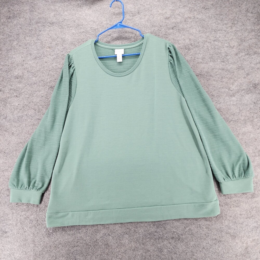 Weekends by Chicos Shirt Womens 3 Long Sleeve Green